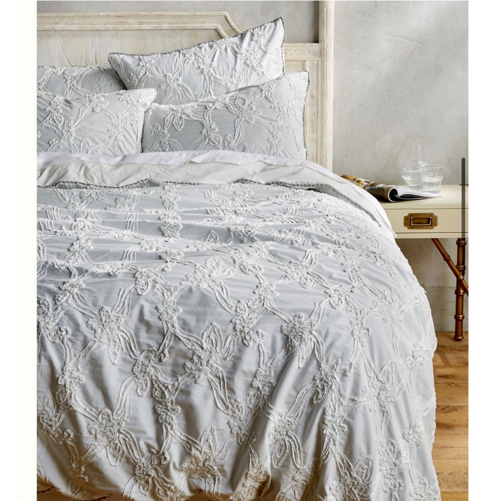 🎊Host Pick New Anthropologie Floral Trellis Blue Gray Appliqué Euro Pillow Sham